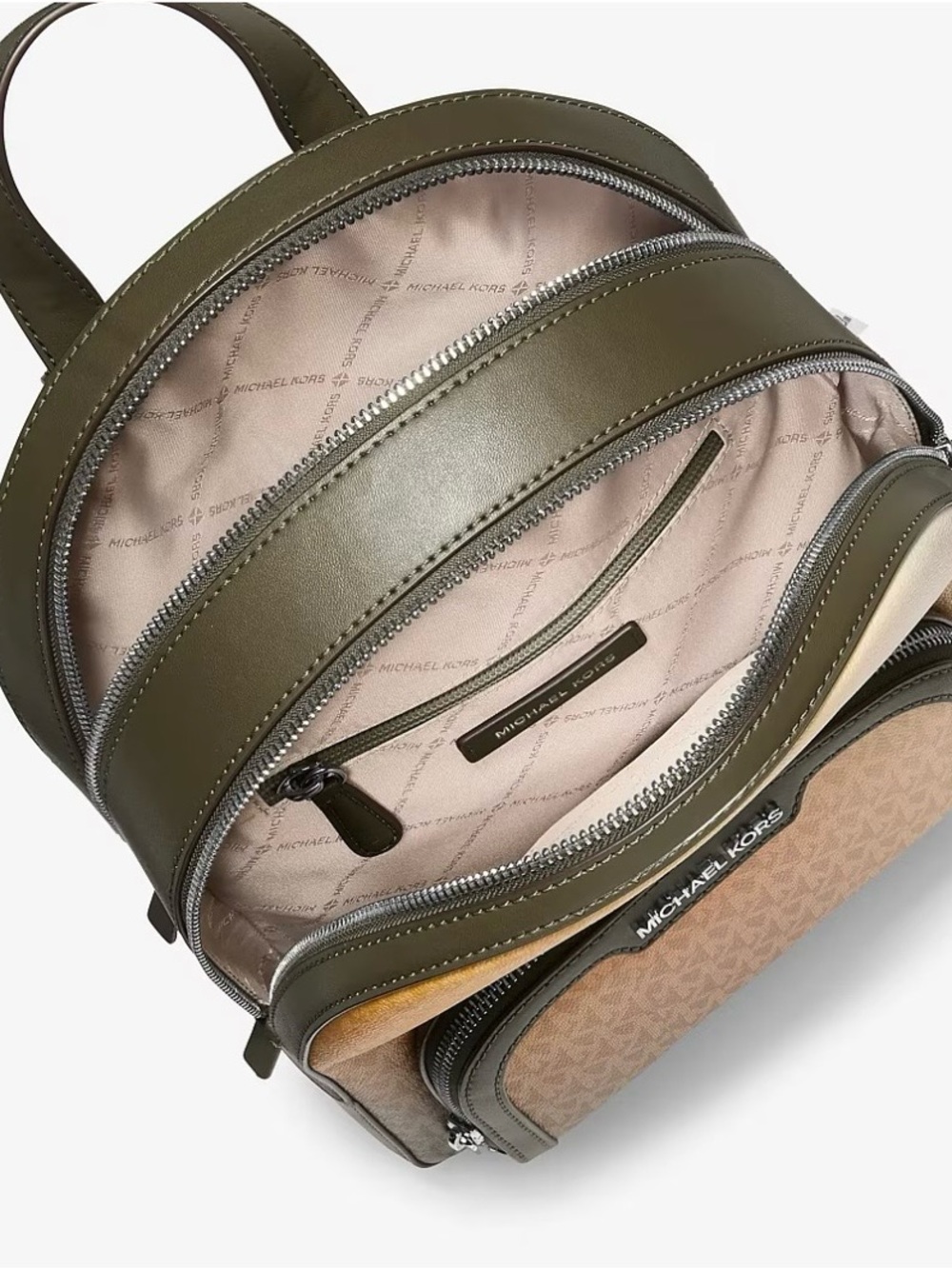 Michael Kors Olive to Gold Gradient MK Logo Backpack - Picture 3 of 6
